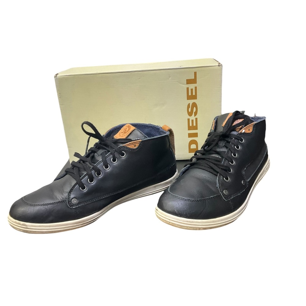 Diesel Stillful Mens‎ Black Leather Mid Top Sneakers Y00583 PS857 T8013 Size 12